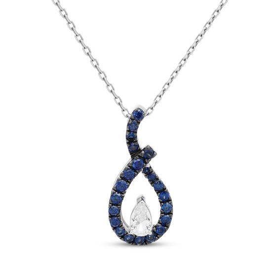 Pear-Shaped White Lab-Created Sapphire & Round-Cut Blue Lab-Created Sapphire Drop Necklace Sterling Silver 18"