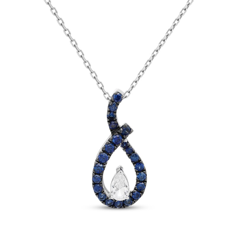 Main Image 1 of Pear-Shaped White Lab-Created Sapphire & Round-Cut Blue Lab-Created Sapphire Drop Necklace Sterling Silver 18"