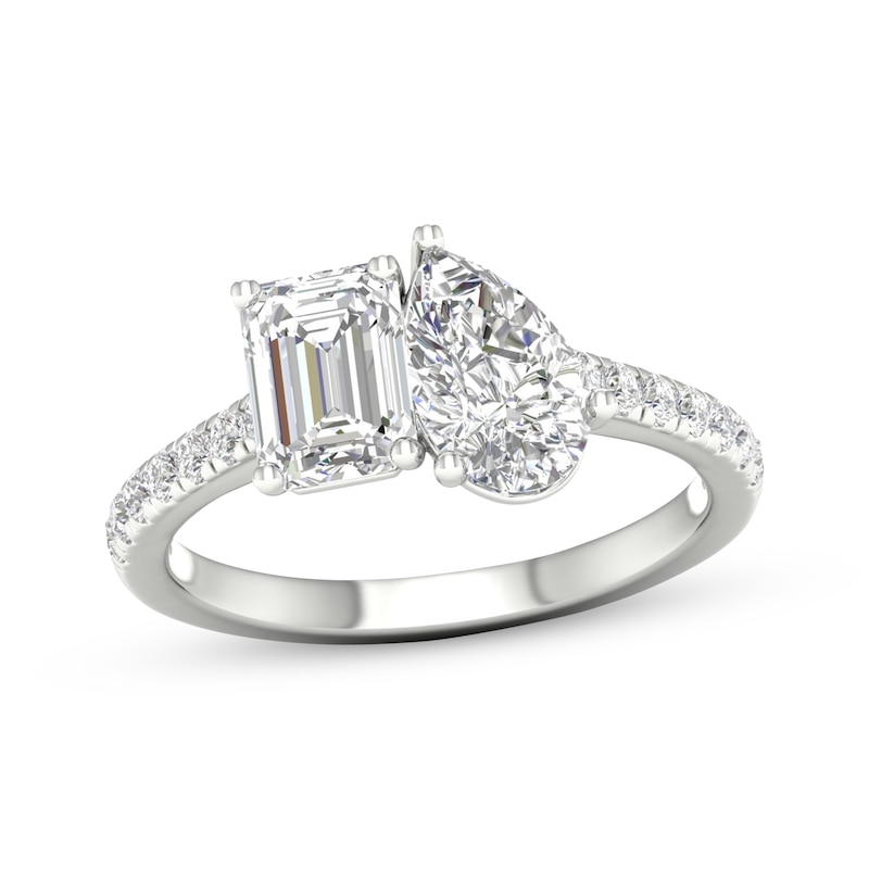 Main Image 1 of Toi et Moi Emerald-Cut & Pear-Shaped Lab-Grown diamond Engagement ring 2-1/4 ct tw 14K White Gold