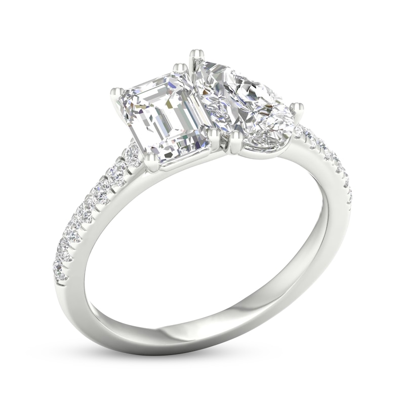 Main Image 2 of Toi et Moi Emerald-Cut & Pear-Shaped Lab-Grown diamond Engagement ring 2-1/4 ct tw 14K White Gold