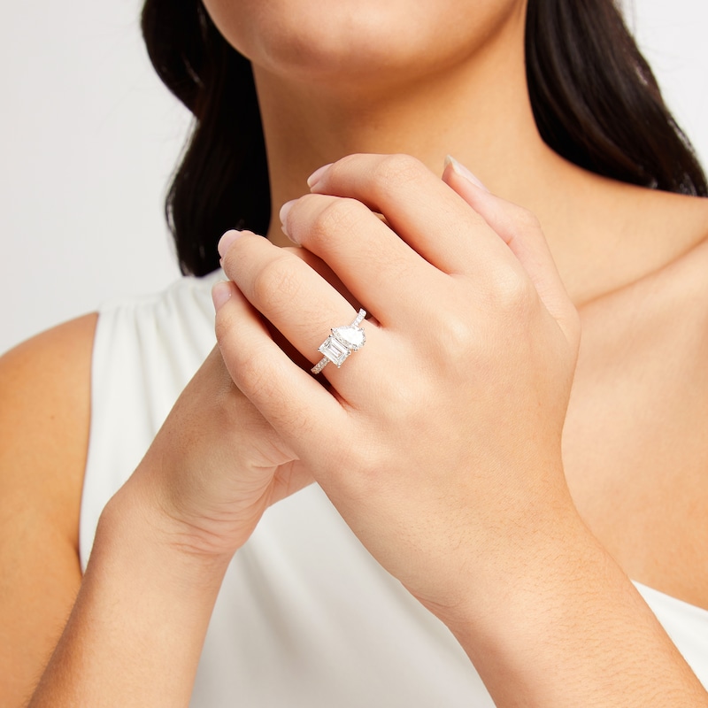 Main Image 5 of Toi et Moi Emerald-Cut & Pear-Shaped Lab-Grown diamond Engagement ring 2-1/4 ct tw 14K White Gold
