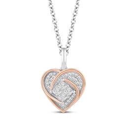 Hallmark Diamonds One Love Swirling Heart Necklace 1/3 ct tw Sterling SIlver & 10K Rose Gold 18"