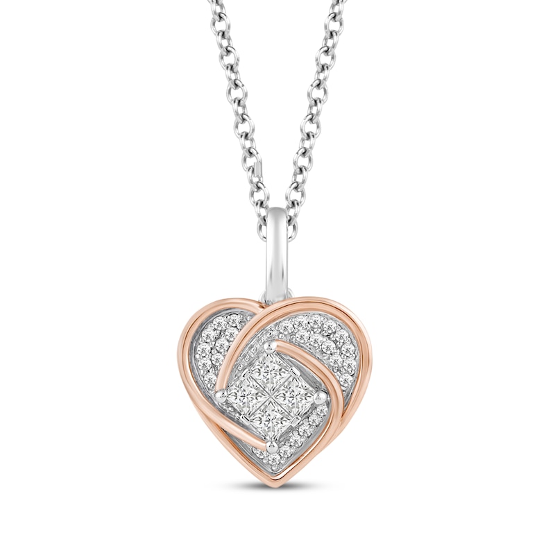 Main Image 1 of Hallmark Diamonds One Love Swirling Heart Necklace 1/3 ct tw Sterling SIlver & 10K Rose Gold 18&quot;