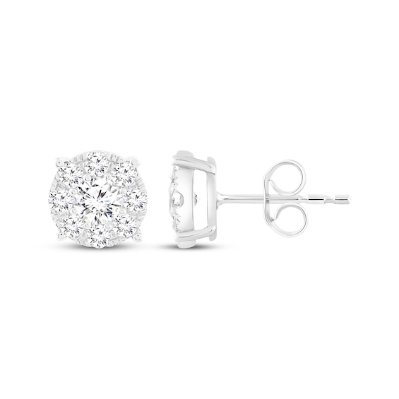 Multi-Diamond Halo Stud Earrings 1-1/2 ct tw 14K White Gold