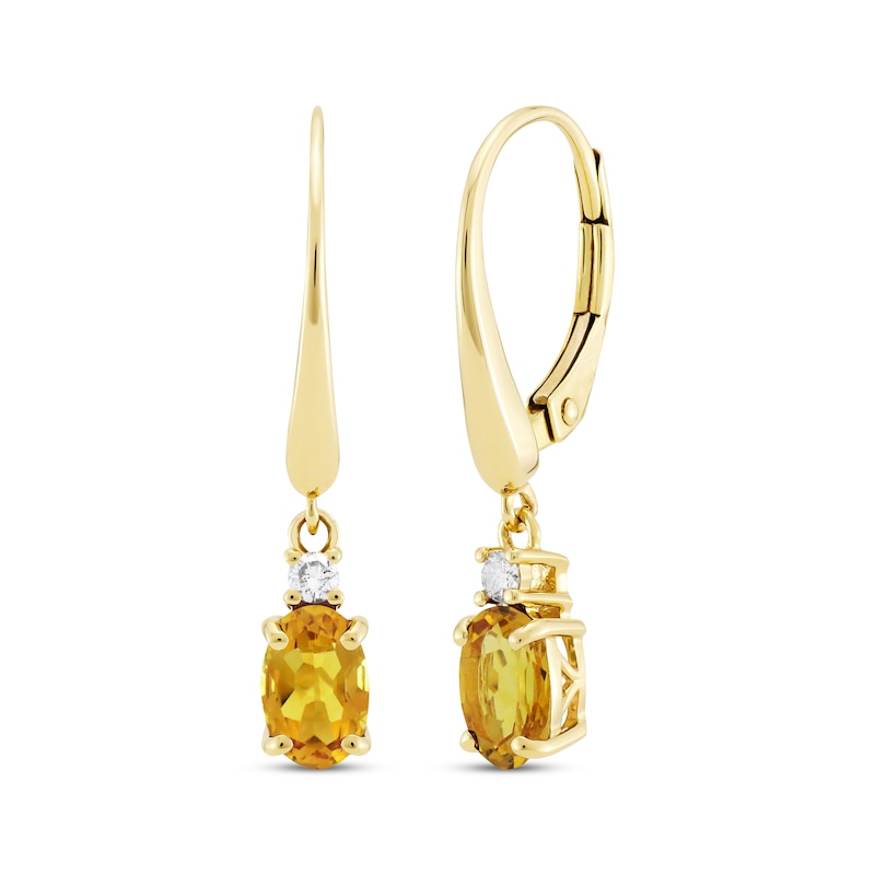 Main Image 1 of Oval-Cut Citrine & Diamond Dangle Earrings 1/20 ct tw 10K Yellow Gold