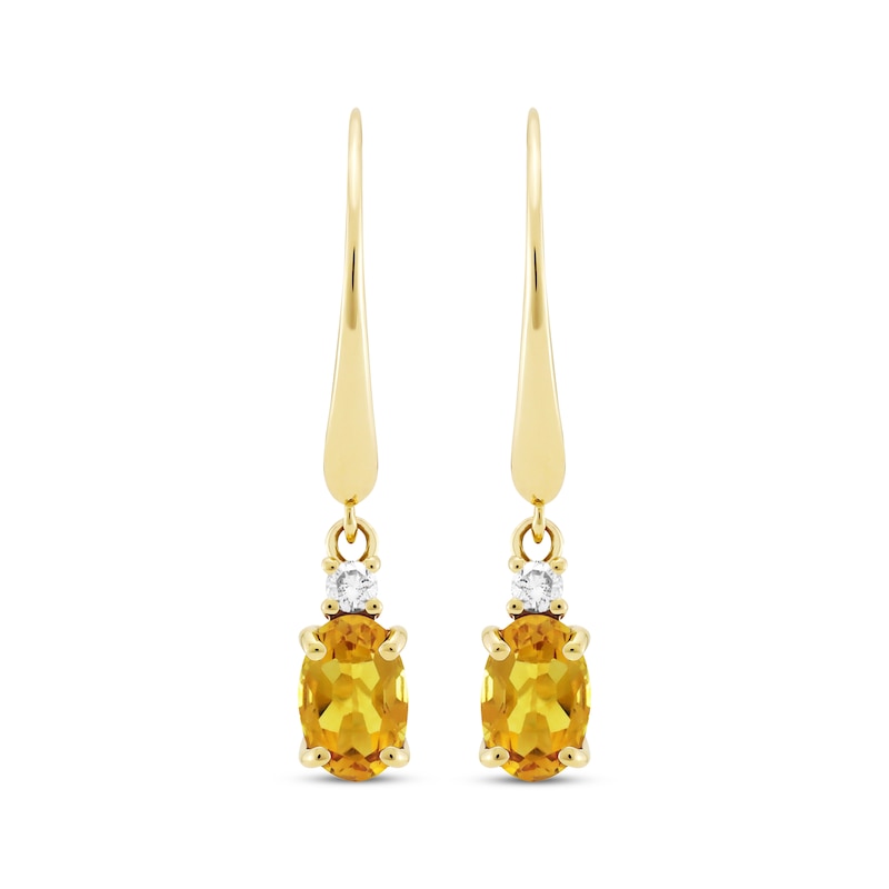 Main Image 2 of Oval-Cut Citrine & Diamond Dangle Earrings 1/20 ct tw 10K Yellow Gold