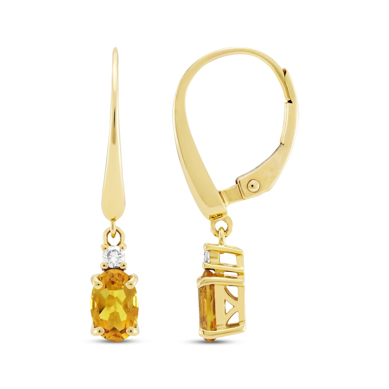 Main Image 3 of Oval-Cut Citrine & Diamond Dangle Earrings 1/20 ct tw 10K Yellow Gold