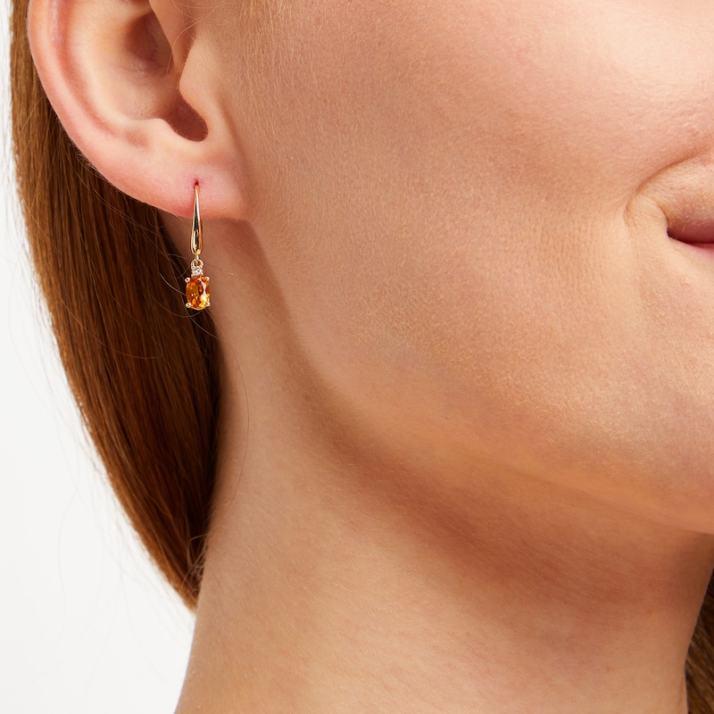 Main Image 4 of Oval-Cut Citrine & Diamond Dangle Earrings 1/20 ct tw 10K Yellow Gold