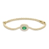 Thumbnail Image 0 of Oval-Cut Natural Emerald & Diamond Halo Adjustable Bracelet 3/8 ct tw 10K Yellow Gold 6.25" to 9"