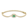 Thumbnail Image 1 of Oval-Cut Natural Emerald & Diamond Halo Adjustable Bracelet 3/8 ct tw 10K Yellow Gold 6.25&quot; to 9&quot;