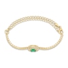 Thumbnail Image 1 of Oval-Cut Natural Emerald & Diamond Halo Adjustable Bracelet 3/8 ct tw 10K Yellow Gold 6.25" to 9"