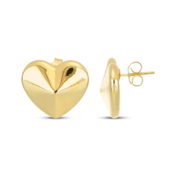 Hollow Puffed Heart Stud Earrings 14K Yellow Gold