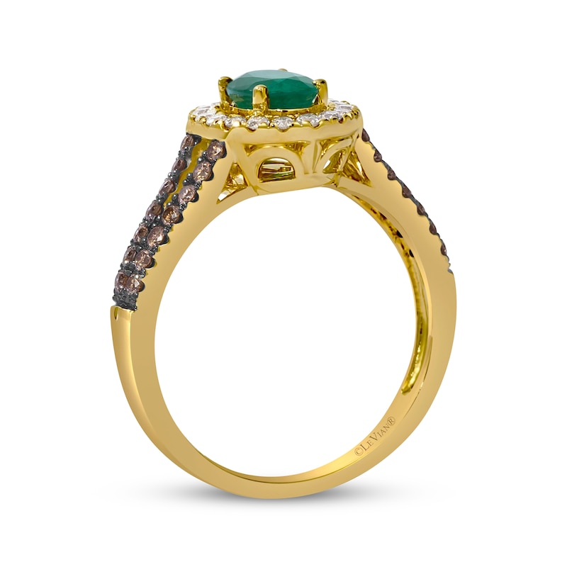 Main Image 3 of Le Vian Oval-Cut Emerald Halo Ring 1/2 ct tw Diamonds 14K Honey Gold