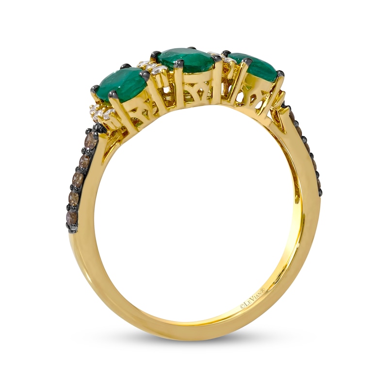 Main Image 3 of Le Vian Oval-Cut Emerald Three-Stone Ring 1/4 ct tw Diamonds 14K Honey Gold