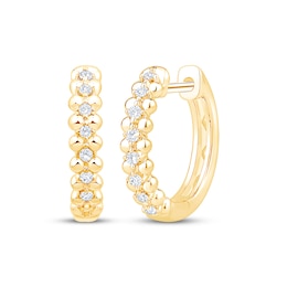 Diamond Bead-Edge Hoop Earrings 1/10 ct tw 10K Yellow Gold