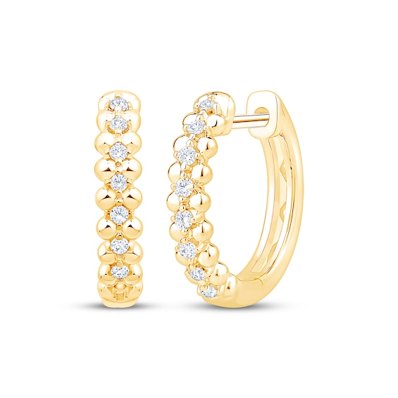 Diamond Bead-Edge Hoop Earrings 1/10 ct tw 10K Yellow Gold
