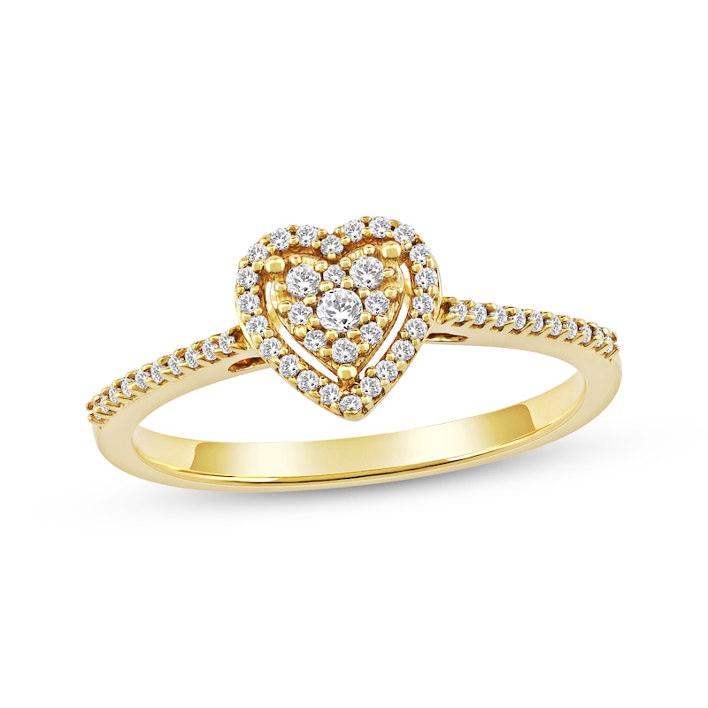 Main Image 1 of Multi-Diamond Heart-Shaped Halo Promise Ring 1/6 ct tw 10K Yellow Gold