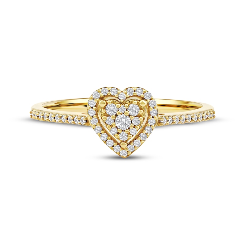Main Image 3 of Multi-Diamond Heart-Shaped Halo Promise Ring 1/6 ct tw 10K Yellow Gold