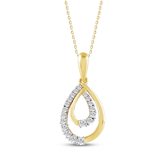 Diamond Double Teardrop Necklace 1/4 ct tw 10K Yellow Gold 18"