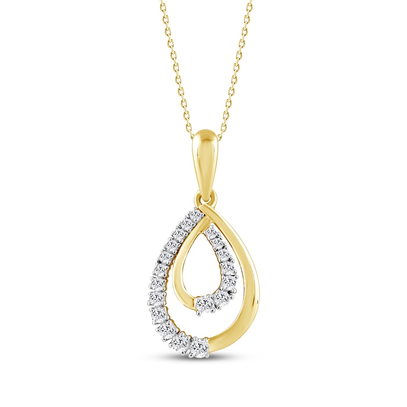 Main Image 1 of Diamond Double Teardrop Necklace 1/4 ct tw 10K Yellow Gold 18"
