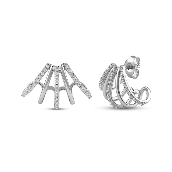 Diamond Five-Row Split J-Hoop Huggie Earrings 1/3 ct tw 10K White Gold