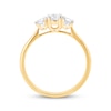 Thumbnail Image 3 of Memories Moments Magic Lab-Grown Diamond Round-Cut Three-Stone Halo Engagement Ring 1 ct tw 14K Yellow Gold
