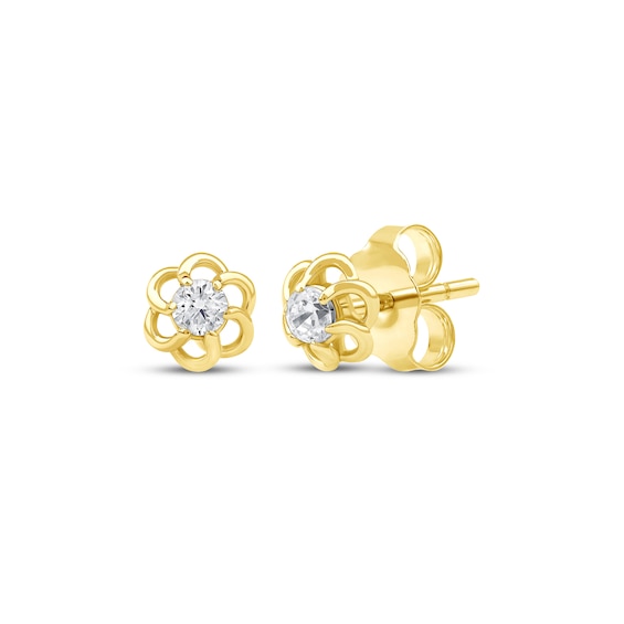 Diamond Solitaire Flower Swirl Stud Earrings 1/10 ct tw 10K Yellow Gold (I/I2)