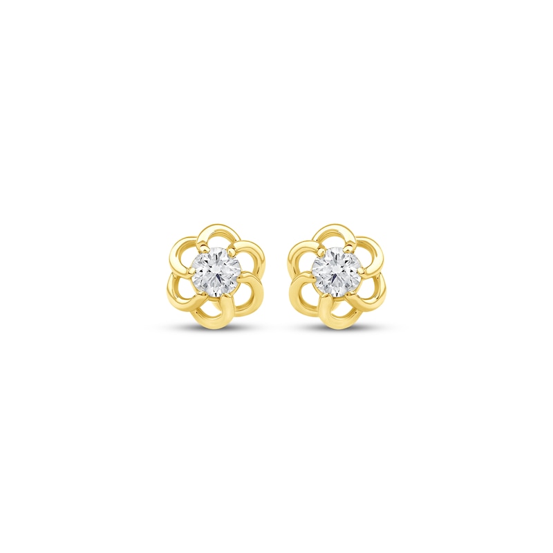 Main Image 2 of Diamond Solitaire Flower Swirl Stud Earrings 1/10 ct tw 10K Yellow Gold (I/I2)