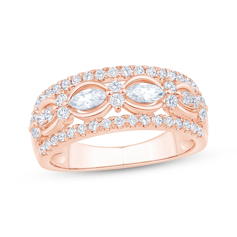 Main Image 1 of Now + Forever Marquise & Round-Cut Diamond Three-Row Anniversary Ring 7/8 ct tw 14K Rose Gold