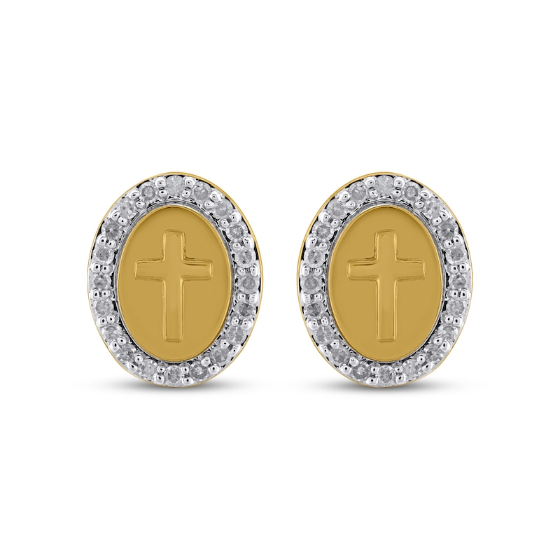 Main Image 2 of Diamond Halo Cross Stud Earrings 1/4 ct tw 10K Yellow Gold
