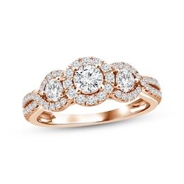 Memories Moments Magic Round-Cut Diamond Three-Stone Engagement Ring 1 ct tw 14K Rose Gold