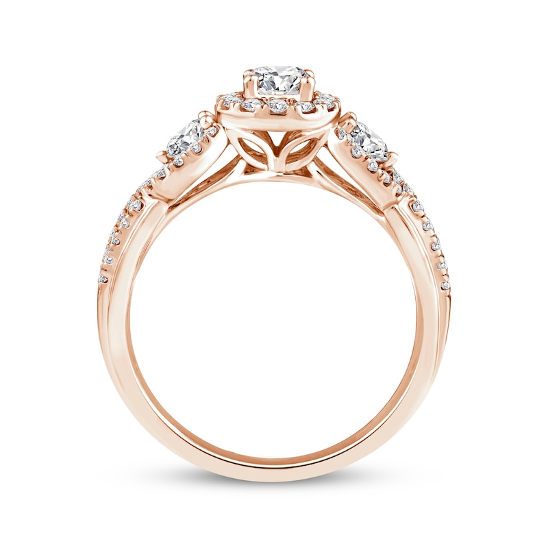 Main Image 3 of Memories Moments Magic Round-Cut Diamond Three-Stone Engagement Ring 1 ct tw 14K Rose Gold