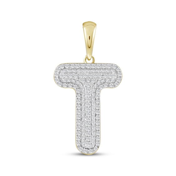 Diamond Puff Letter T Initial Charm 1/3 ct tw 10K Yellow Gold