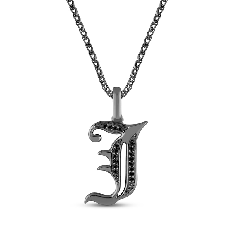 Main Image 1 of Ink & Ice Men's Black Diamond Initial &quot;J&quot; Necklace 1/8 ct tw Black Rhodium-Plated Sterling Silver 22&quot;