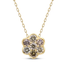 Variable Color Diamonds Flower Necklace 1/2 ct tw 10K Yellow Gold 18"
