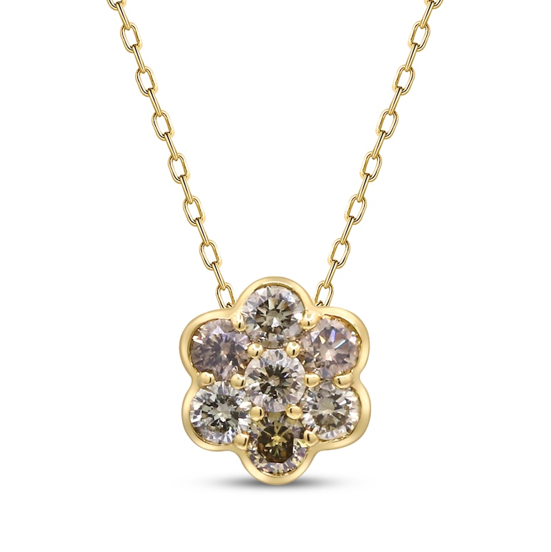 Main Image 1 of Variable Color Diamonds Flower Necklace 1/2 ct tw 10K Yellow Gold 18&quot;