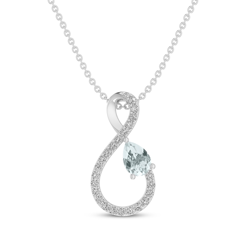 Main Image 1 of Pear-Shaped Aquamarine & White Lab-Created Sapphire Infinity Necklace Sterling Silver 18&quot;
