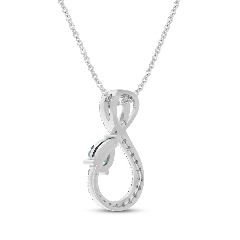 Main Image 2 of Pear-Shaped Aquamarine & White Lab-Created Sapphire Infinity Necklace Sterling Silver 18&quot;
