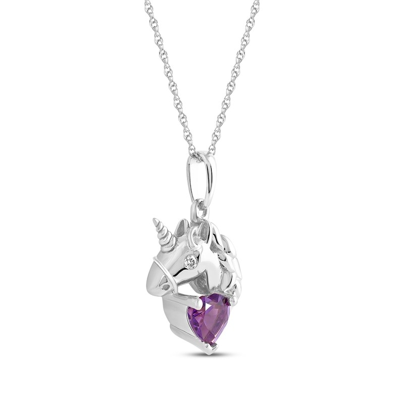 Main Image 2 of Heart-Shaped Amethyst & White Lab-Created Sapphire Unicorn Necklace Sterling Silver 18&quot;