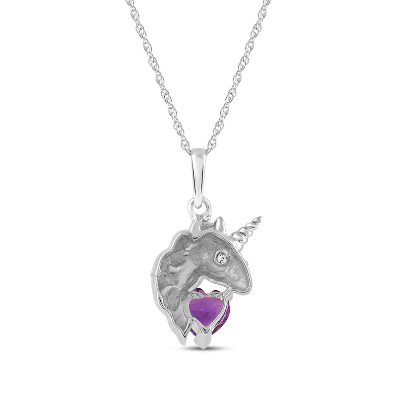 Main Image 3 of Heart-Shaped Amethyst & White Lab-Created Sapphire Unicorn Necklace Sterling Silver 18&quot;