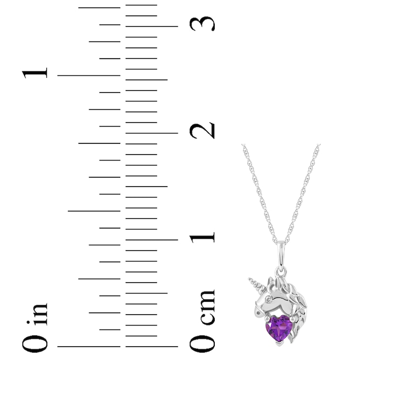Main Image 5 of Heart-Shaped Amethyst & White Lab-Created Sapphire Unicorn Necklace Sterling Silver 18&quot;