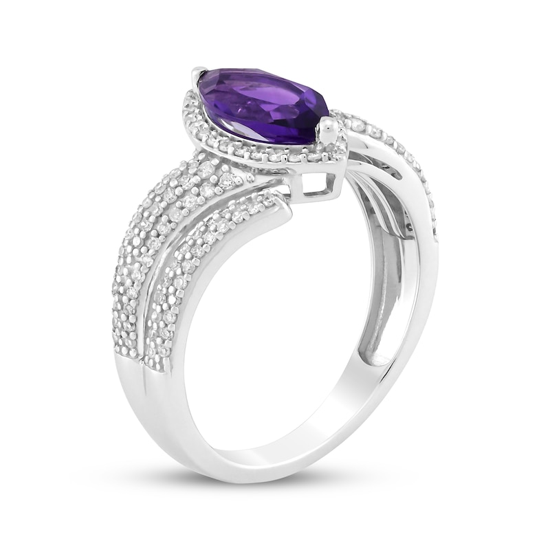 Main Image 2 of Marquise-Cut Amethyst & Diamond Halo Ring 3/8 ct tw 10K White Gold