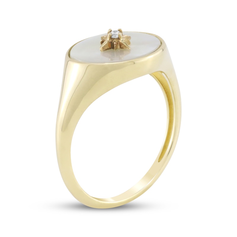 Main Image 2 of Oval Mother-of-Pearl & Diamond Accent Star Signet Ring 10K Yellow Gold