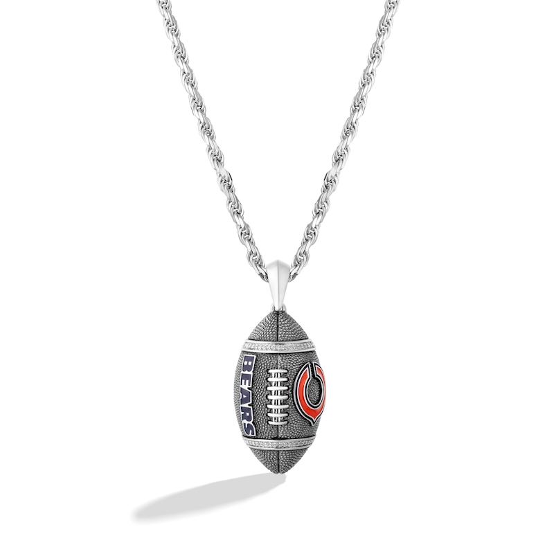 Main Image 1 of True Fans Chicago Bears 1/20 CT. T.W. Diamond Vertical Football Necklace in Sterling Silver