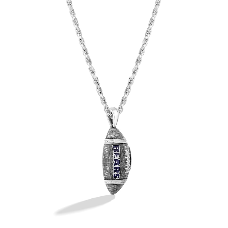 Main Image 2 of True Fans Chicago Bears 1/20 CT. T.W. Diamond Vertical Football Necklace in Sterling Silver