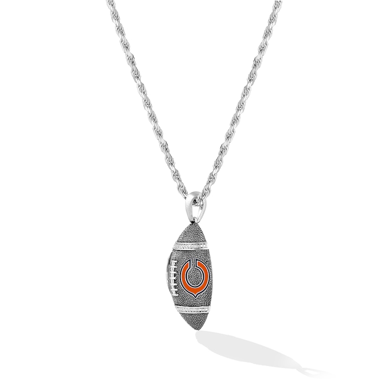Main Image 3 of True Fans Chicago Bears 1/20 CT. T.W. Diamond Vertical Football Necklace in Sterling Silver