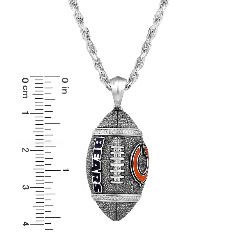 Main Image 4 of True Fans Chicago Bears 1/20 CT. T.W. Diamond Vertical Football Necklace in Sterling Silver