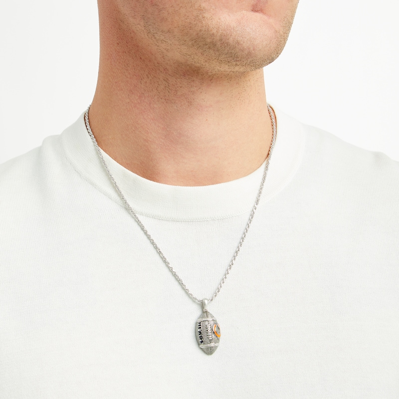Main Image 5 of True Fans Chicago Bears 1/20 CT. T.W. Diamond Vertical Football Necklace in Sterling Silver