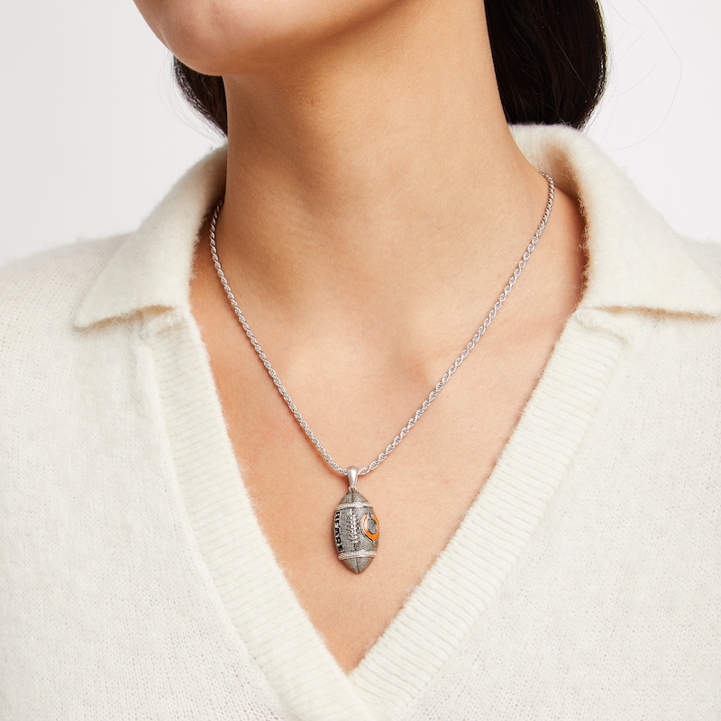 Main Image 6 of True Fans Chicago Bears 1/20 CT. T.W. Diamond Vertical Football Necklace in Sterling Silver