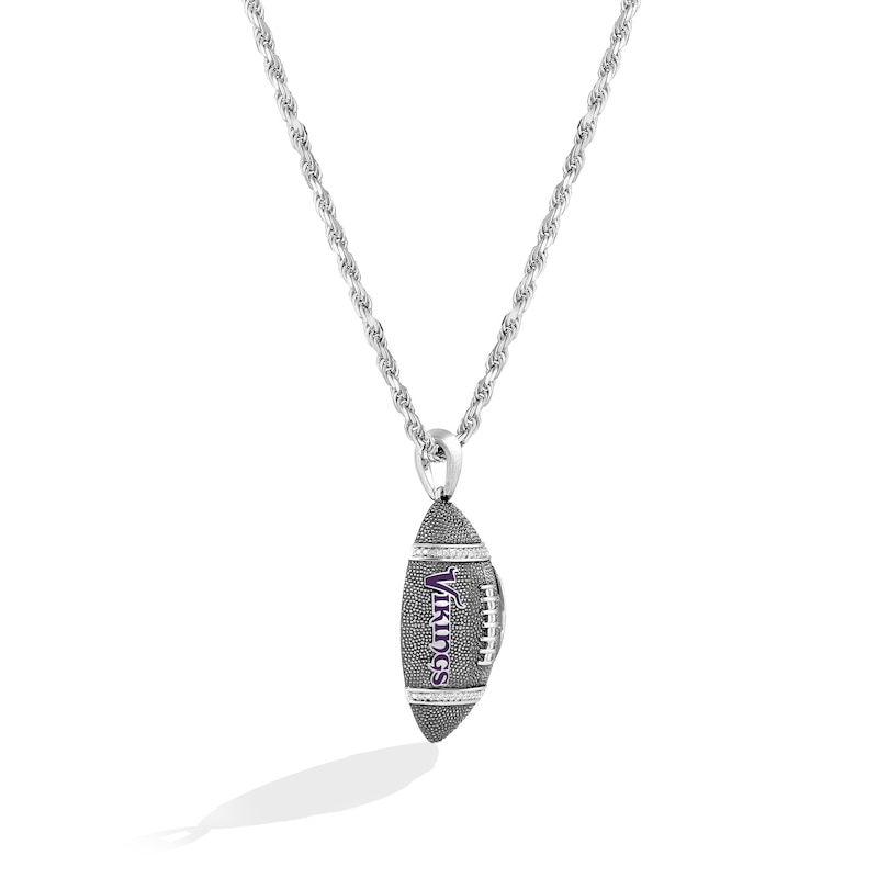 Main Image 2 of True Fans Minnesota Vikings 1/20 CT. T.W. Diamond Vertical Football Necklace in Sterling Silver